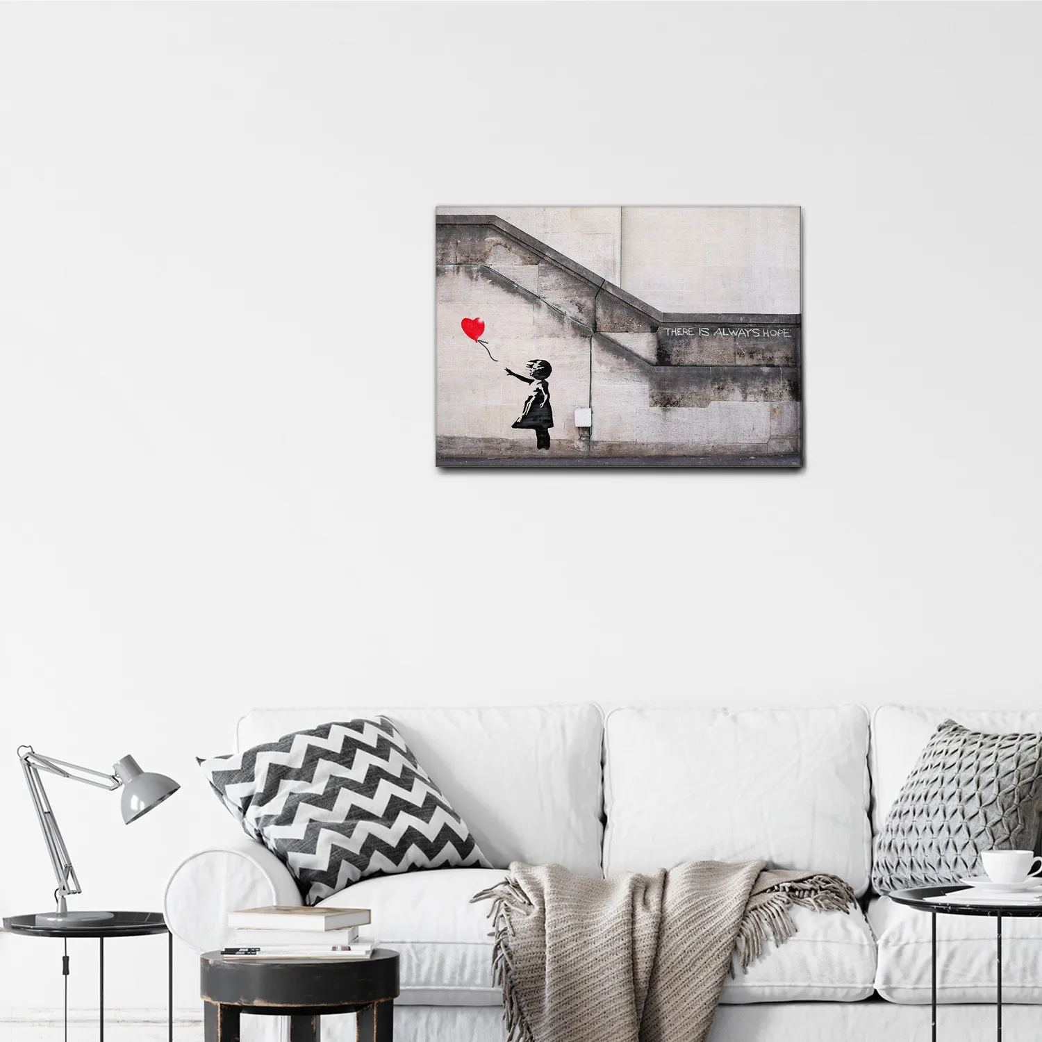 QUADRO BANKSY BAMBINA PALLONCINO ROSSO - Wdesign