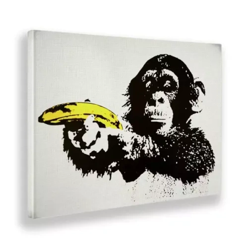 Quadro Banksy scimmia pistola gialla